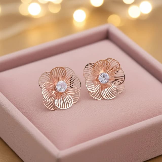 Rose Gold Flower Stud Earrings