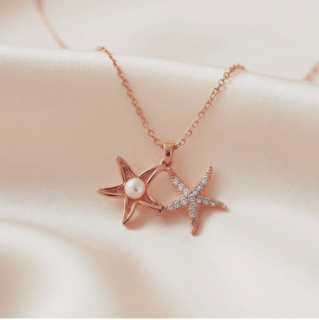 Rose Gold Anti-Tarnich Necklace Star Fish Sea