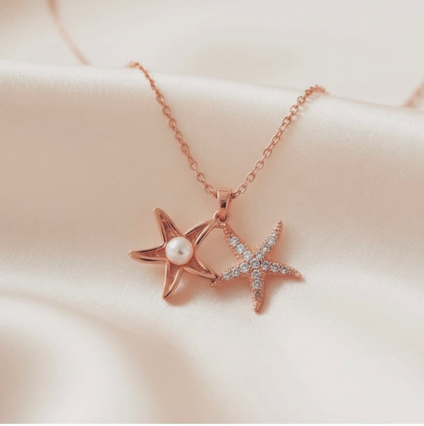 Rose Gold Anti-Tarnich Necklace Star Fish Sea